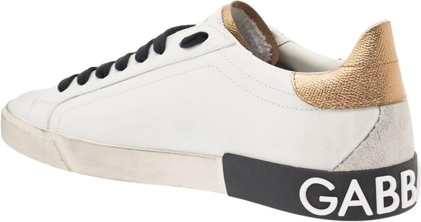 Dolce & Gabbana Witte en Goudkleurige Portofino Lage Sneakers White Heren