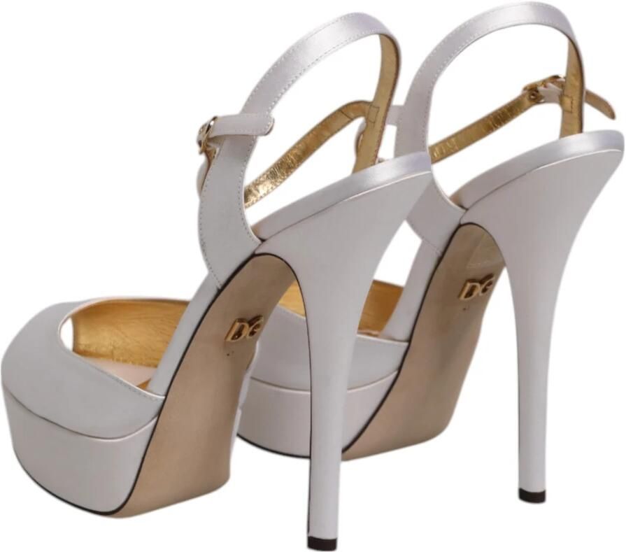 Dolce & Gabbana Witte Satijnen Plateauhakken Sandalen
