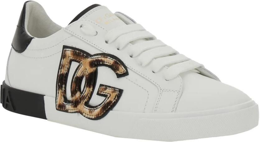 Dolce&Gabbana Low-Top Sneakers Calfskin Sneakers With Bold Logo Print in wit