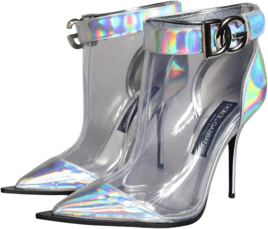 Dolce & Gabbana Zilveren Iridescent PVC Enkellaarzen met Gesp