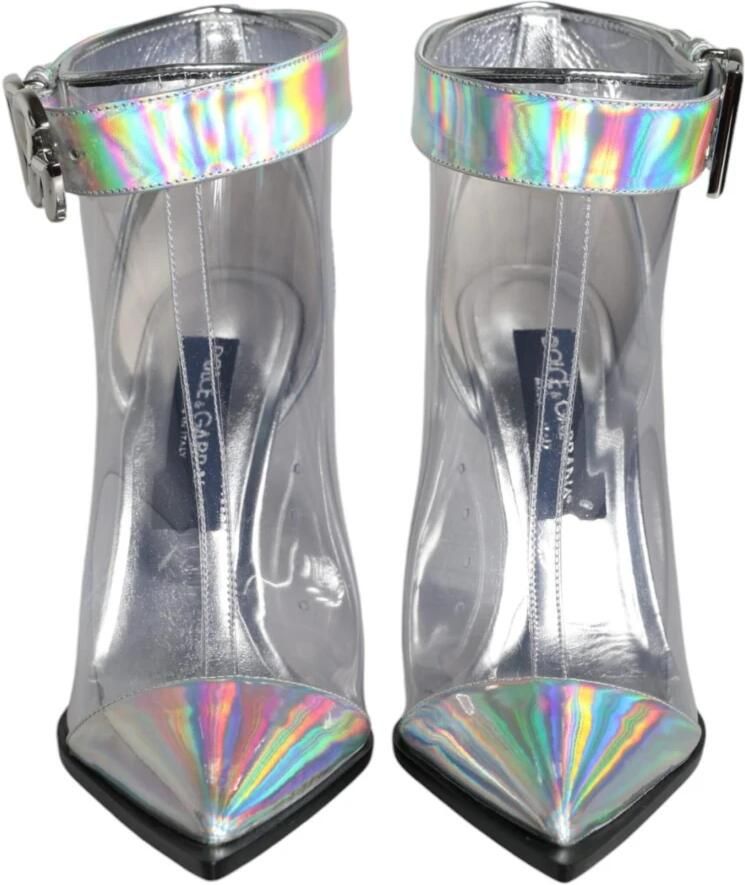 Dolce & Gabbana Zilveren Iridescent PVC Enkellaarzen met Gesp