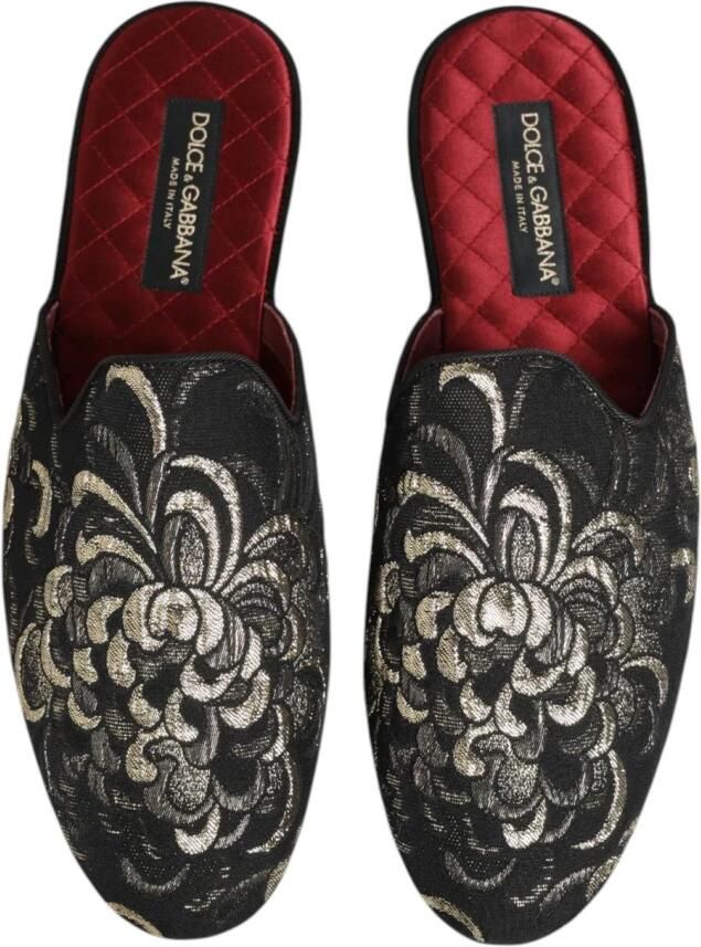 Dolce & Gabbana Zwarte Bloe Jacquard Slides Schoenen