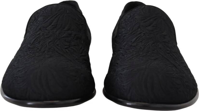 Dolce & Gabbana Zwarte bloemen jacquard slippers loafers schoenen Black Heren - Foto 4