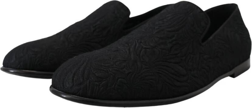 Dolce & Gabbana Zwarte bloemen jacquard slippers loafers schoenen Black Heren - Foto 5