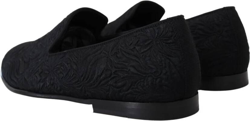 Dolce & Gabbana Zwarte bloemen jacquard slippers loafers schoenen Black Heren - Foto 4
