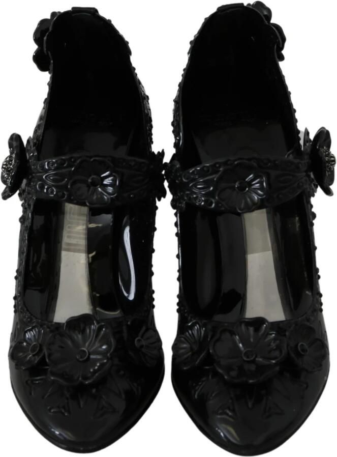Dolce & Gabbana Zwarte Bloemenkristal Cinderella Hakken Black Dames