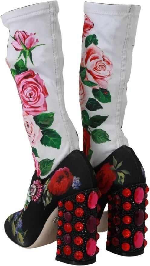 Dolce & Gabbana Black Floral Socks Crystal Jersey Boots Shoes Meerkleurig Dames