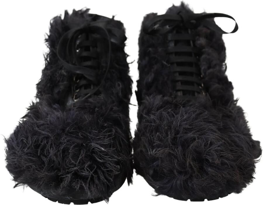 Dolce & Gabbana Zwarte Shearling Combat Laarzen Black Heren