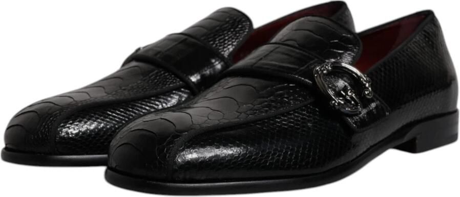 Dolce & Gabbana Zwarte exotisch lederen logo loafers