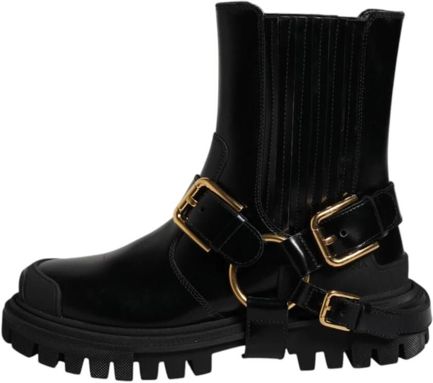 Dolce & Gabbana Zwarte Leren Enkel Gesp Laarzen - Foto 3