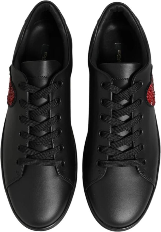 Dolce & Gabbana Zwarte leren kristalhart sneakers