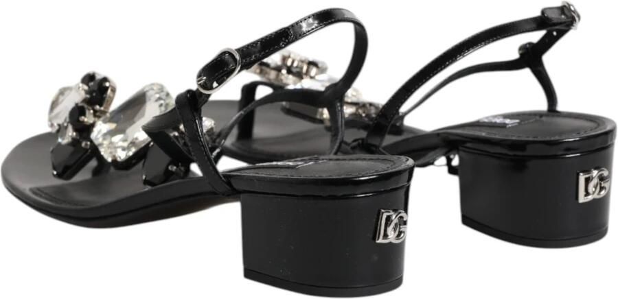 Dolce & Gabbana Zwarte leren kristallen enkelband sandalen