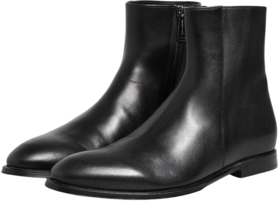 Dolce & Gabbana Zwarte leren laarzen tot halverwege de kuit