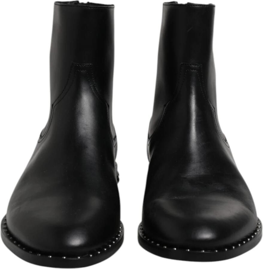 Dolce & Gabbana Zwarte Leren Logo Enkellaarsjes Studs