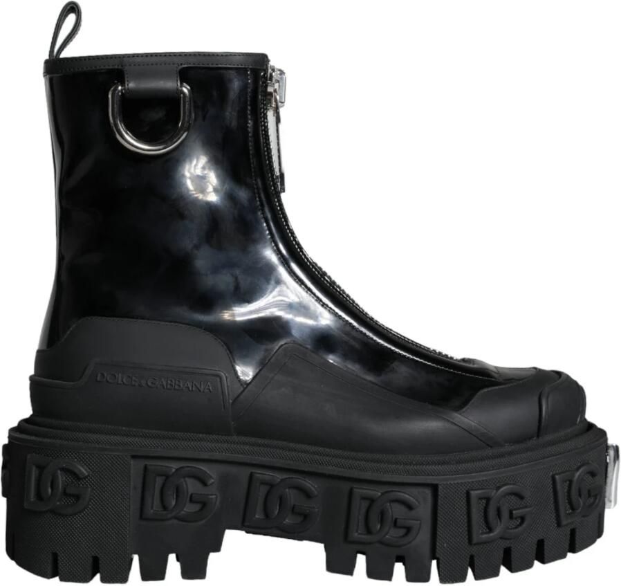 Dolce & Gabbana Zwarte Leren Logo Laarzen - Foto 2