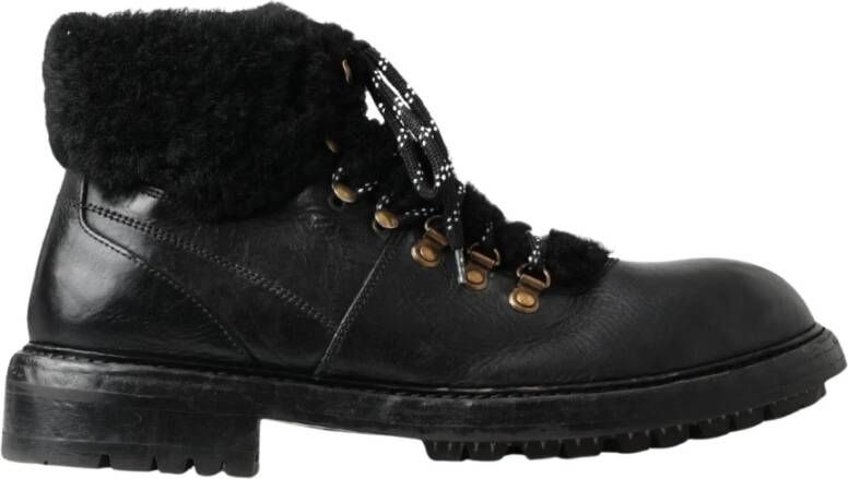 Dolce & Gabbana Zwarte Leren Shearling Laarzen Black Heren