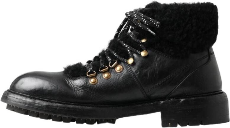 Dolce & Gabbana Zwarte Leren Shearling Laarzen Black Heren - Foto 6