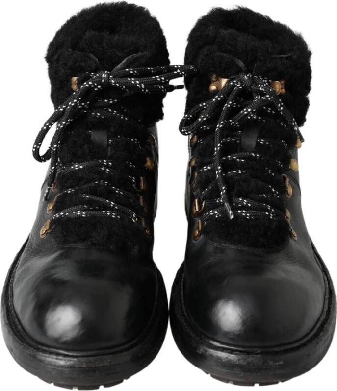 Dolce & Gabbana Zwarte Leren Shearling Laarzen Black Heren - Foto 4