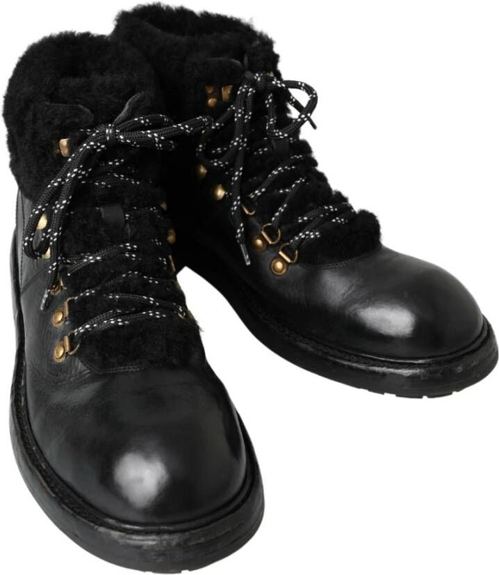 Dolce & Gabbana Zwarte Leren Shearling Laarzen Black Heren