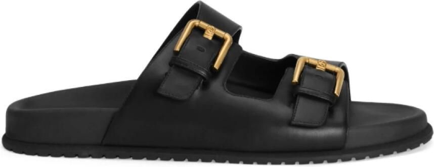 Dolce & Gabbana Zwarte leren slippers met gesp