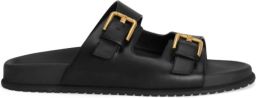 Dolce & Gabbana Zwarte leren slippers met gesp