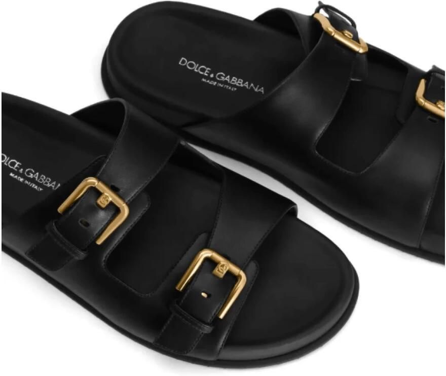 Dolce & Gabbana Zwarte leren slippers met gesp - Foto 2