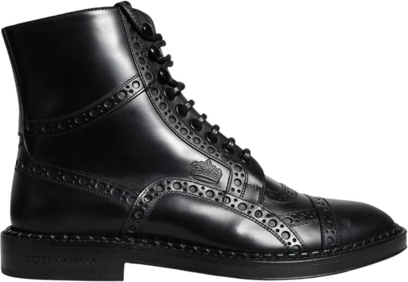 Dolce & Gabbana Zwarte Leren Veterschoenen Laarzen