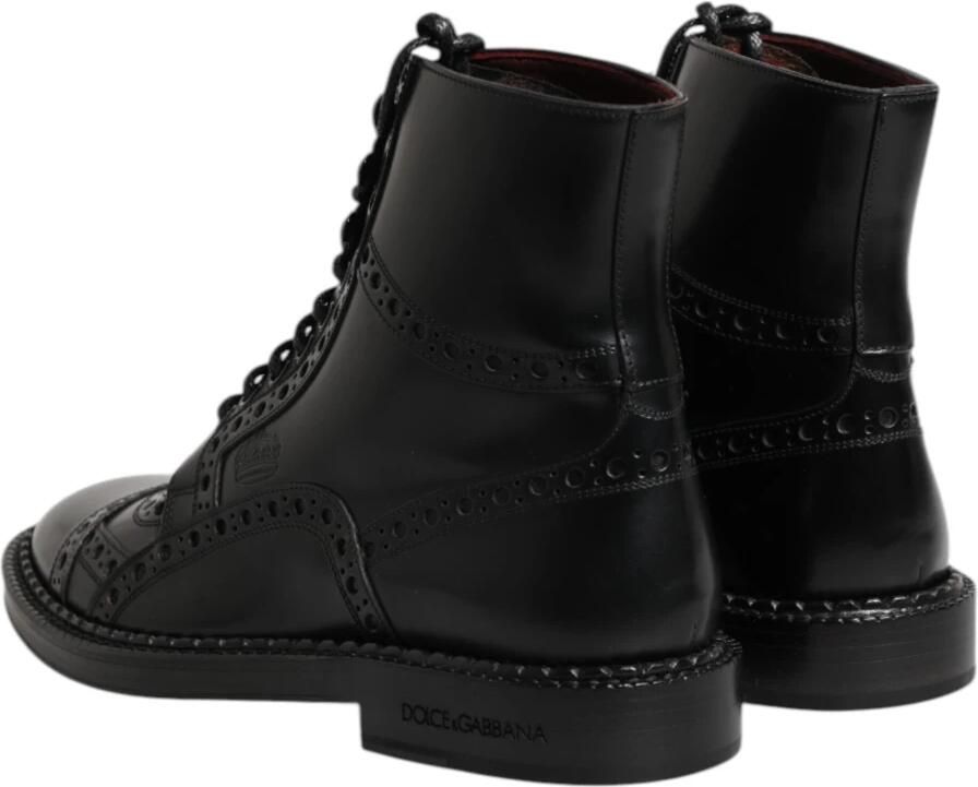 Dolce & Gabbana Zwarte leren veterschoenen tot halverwege de kuit