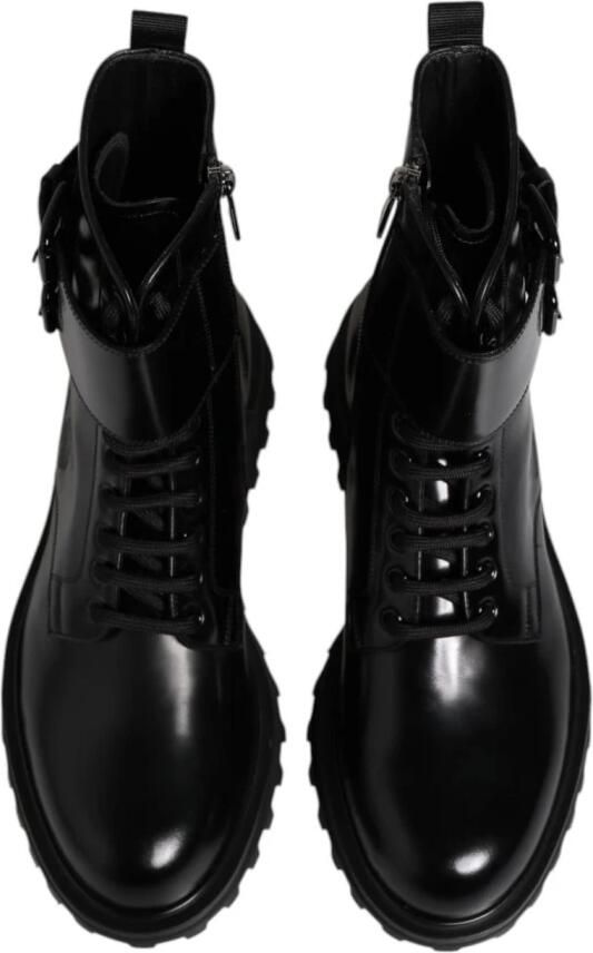 Dolce & Gabbana Zwarte leren veterschoenen tot halverwege de kuit