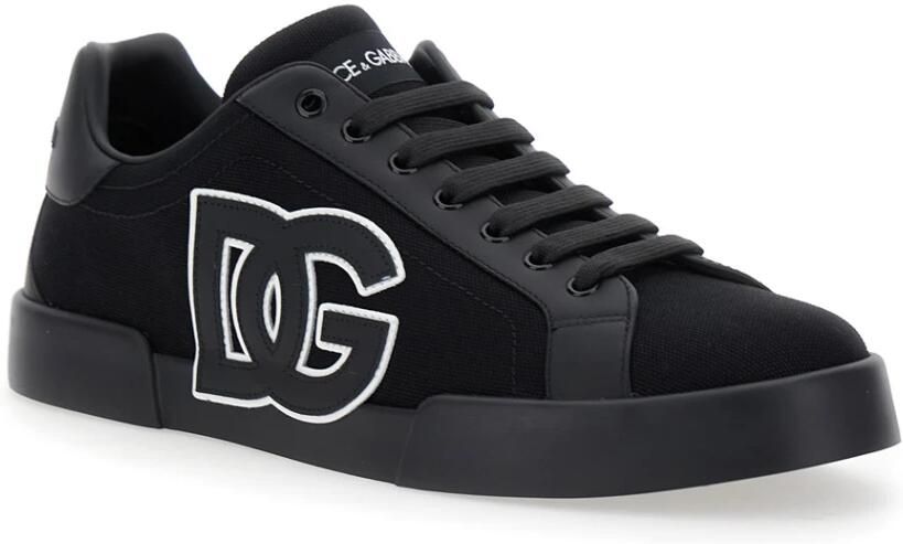Dolce & Gabbana Zwarte Logo Geborduurde Lage Top Sneakers