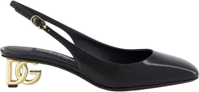 Dolce & Gabbana Zwarte Patentleren Slingback met DG Hak Black Dames