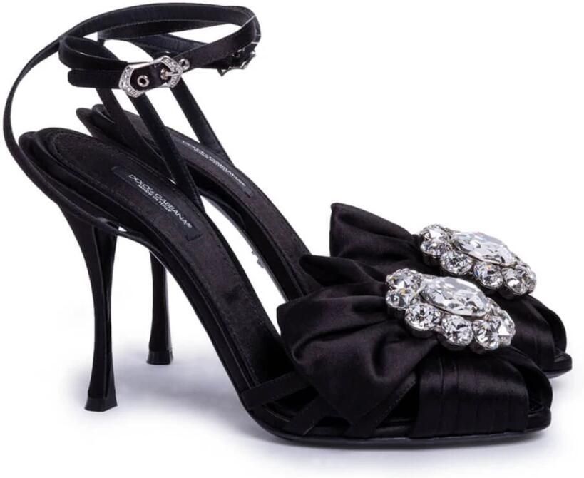 Dolce & Gabbana Zwarte Geitenleren Damessandaal met Juweelversiering