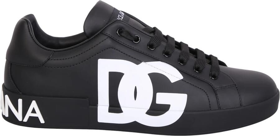 Dolce & Gabbana Zwarte Sneakers Ronde Neus Logo Print Black Heren