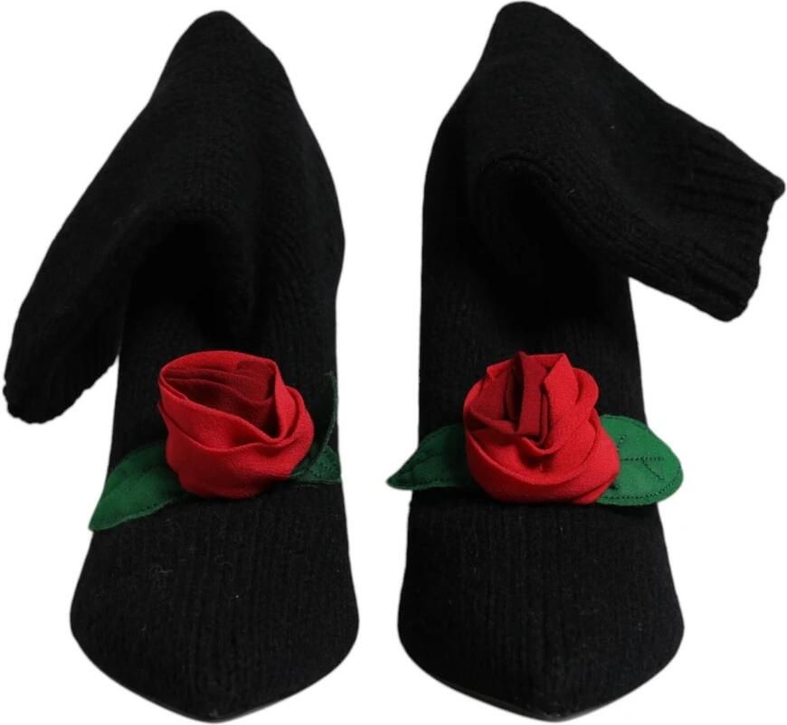 Dolce & Gabbana Zwarte Stiletto Mid-Calf Laarzen met Versieringen