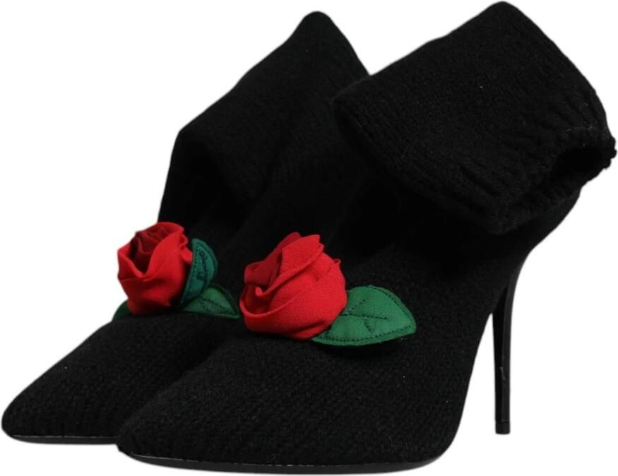 Dolce & Gabbana Zwarte Stiletto Mid-Calf Laarzen met Versieringen - Foto 4