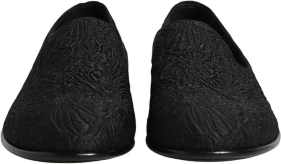 Dolce & Gabbana Zwarte bloemen jacquard slippers loafers schoenen Black Heren