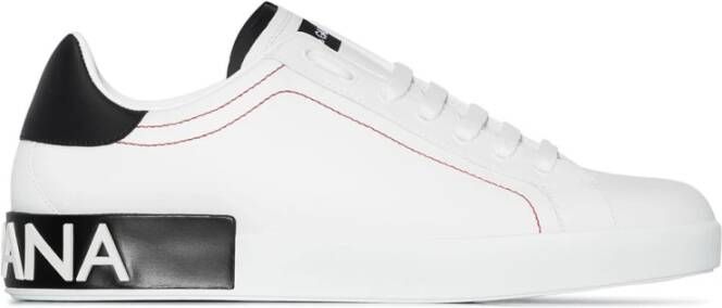 Dolce & Gabbana Portofino Sneakers Leren Sneakers met Baroklogo White Heren