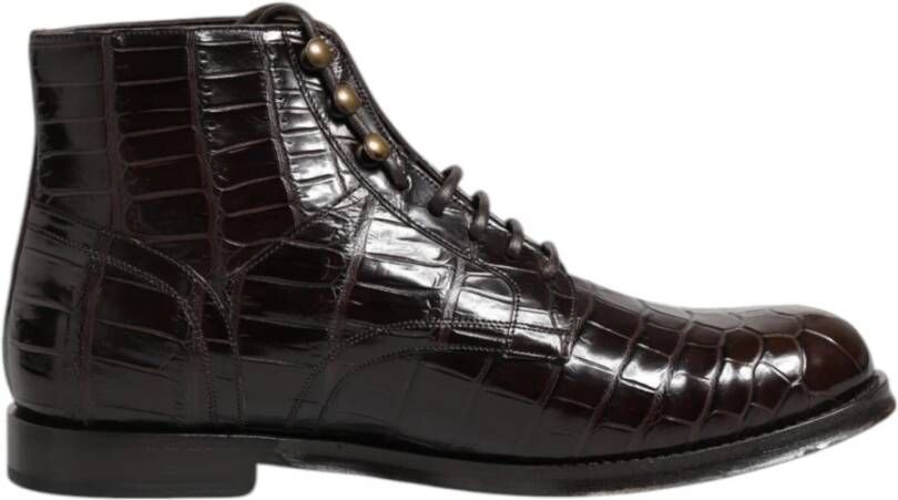 Dolce & Gabbana Donkerbruine Krokodillenleren Veterschoenen