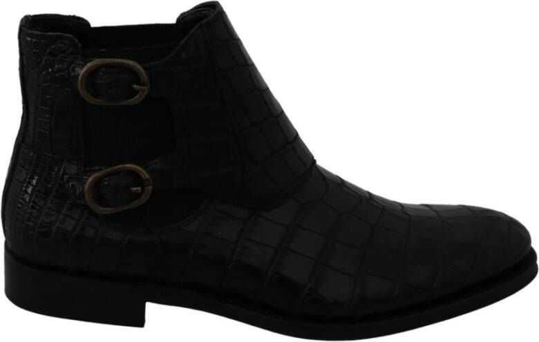 Dolce & Gabbana Black Crocodile Leather Derby Boots Shoes Zwart Heren