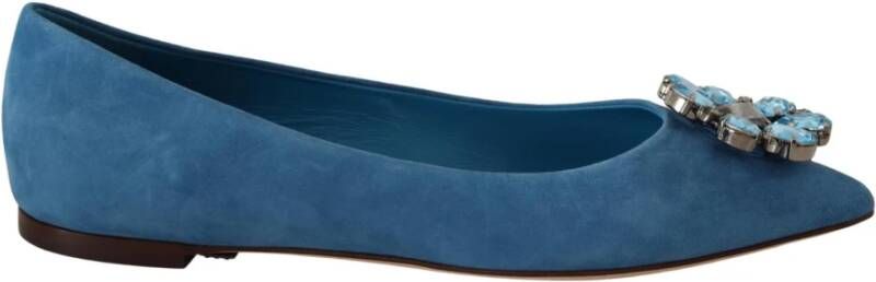 Dolce & Gabbana Blauwe Suède Kristallen Loafers Platte Schoenen Blue Dames