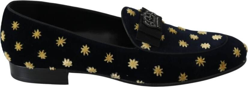 Dolce & Gabbana Elegante Fluwelen Loafers met Kroonborduursel