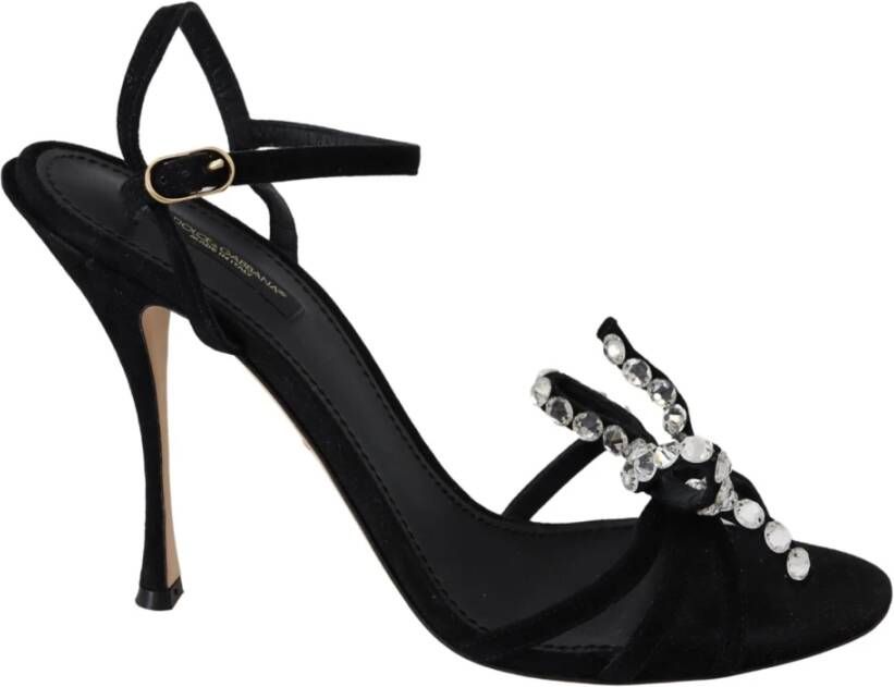 Dolce & Gabbana Elegante hoge suède sandalen met kristallen strikken