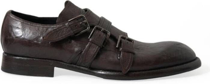 Dolce & Gabbana Elegante leren schoenen met drievoudige gesp Brown Heren