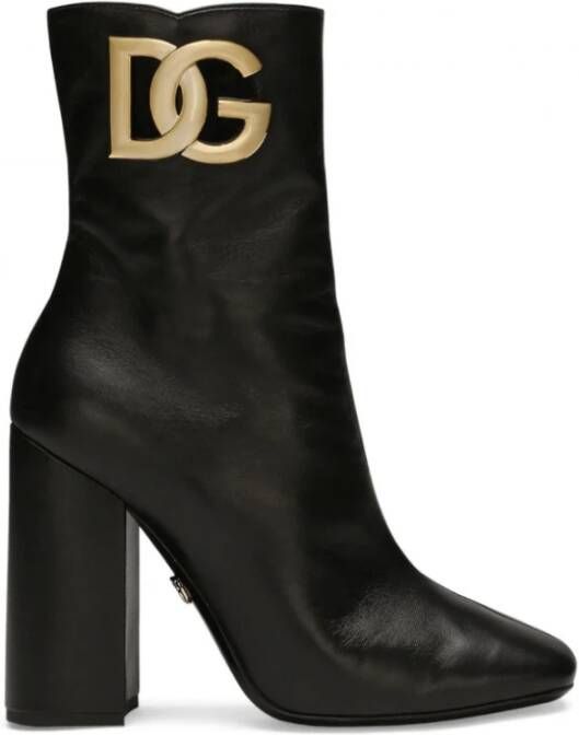 Dolce & Gabbana Elegante Logo-Plaque Leren Laarzen Black Dames