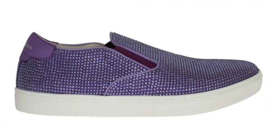 Dolce & Gabbana Elegante Paarse Strass Mode Sneakers Purple Heren