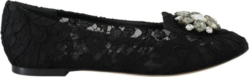 Dolce & Gabbana Elegante platte Vally-schoenen met bloemenkant Black Dames
