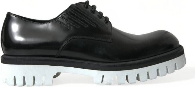 Dolce & Gabbana Elegante Zwart en Wit Leren Derby Schoenen Black Heren