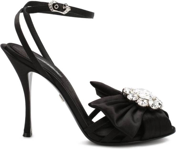 Dolce & Gabbana Elegante Zwarte Kristal Sandalen Black Dames