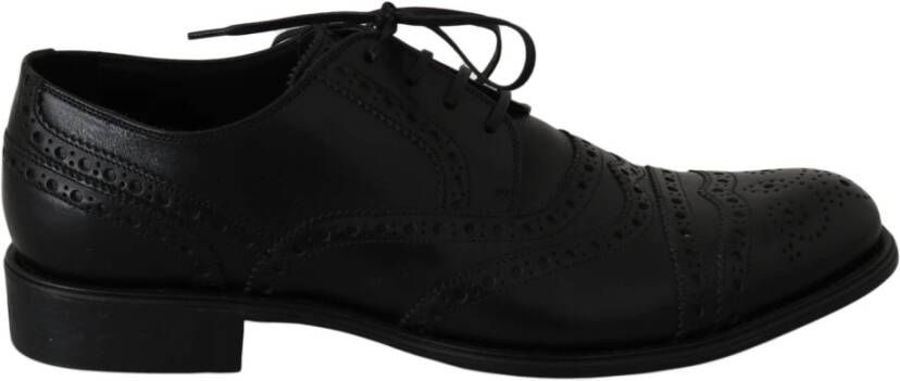 Dolce & Gabbana Elegante Zwarte Leren Derby Wingtip Schoenen Black Heren
