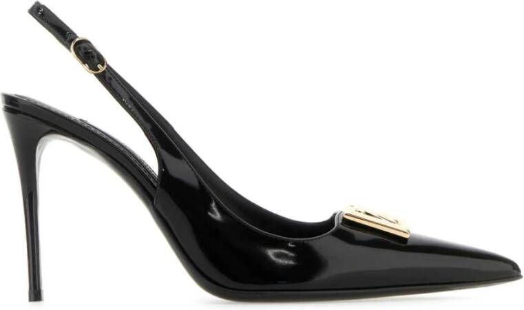 Dolce & Gabbana Glanzend Leren Slingback Pumps met Gouden Metalen DG Monogram Black Dames